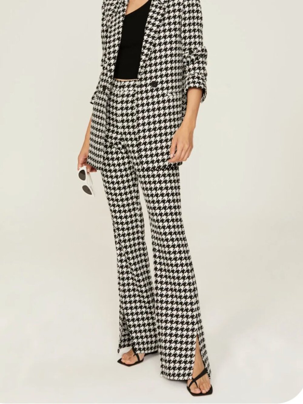 Anine Bing Jocelyn Trousers Black White Women Houndstooth Split Flare EU36